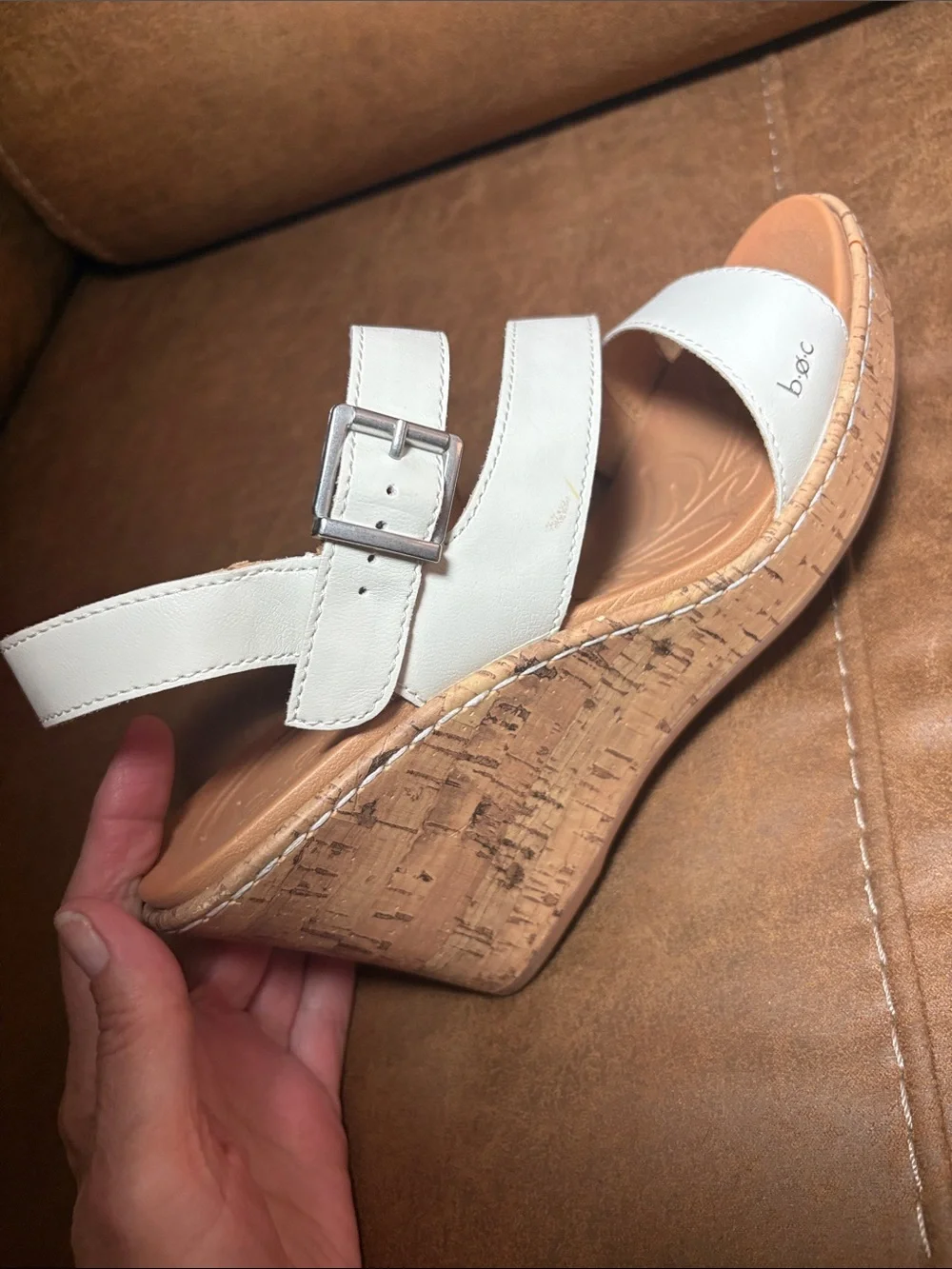 b.o.c. Born Concept Schirra White Wedge Slingback Sandals 10M